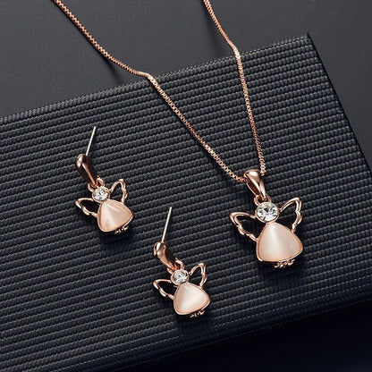 3pcs\ Women Elegant Waterdrop Rhinestone Pendant Necklace Hook Earrings Jewelry Set