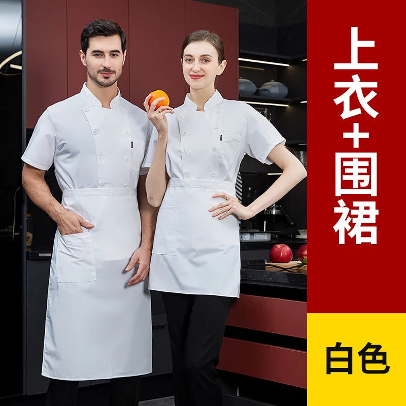 black Chef Jacket Short Sleeve chef uniform Cook Coat Chef T-shirt Baker Work Uniform Waiter Restaurant Hotel Clothes women Logo