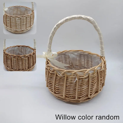 Woven Flower Basket Rattan Storage Basket Flower Girl Hand Basket Handmade Flower Basket For Home Wedding Decor