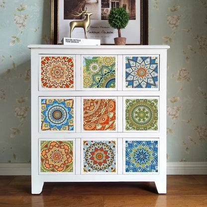 10pcs/set Mandala Style Crystal Hard Tiles Ceramics Wall Sticker Kitchen Wardrobe Decor Art Mural & Stick Wall Decals