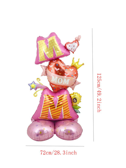 1set 3D Stand Pedestal Love Mom Heart Foil Balloons Base Floriation Mother's Day Balloon Best Mom Mother's Day Party Decorations