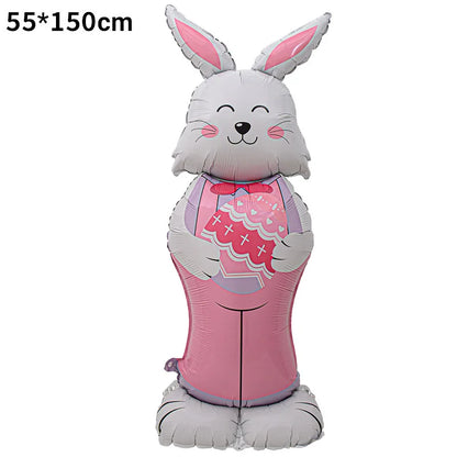 Cute Easter Egg Bunny Standing Balloon Easter Decoration Large Bunny Foil Balloon Kids Party Favor Gift