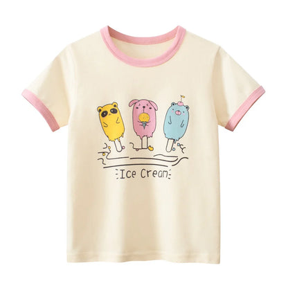 Short Sleeve Children Girl T-shirts Printed 2-8 Years Cotton Toddler Girl Tops Kids Baby Girl Tees Clothes