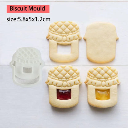 Jam Sandwich Cookie Cutter Biscuit Mold 3D Christmas Plastic Pressable Fondant Cookie Stamp New Year Cake Decor Baking Supplies