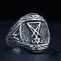 Vintage Lucifer Seal Signet Ring – Gothic Punk 316L Stainless Steel Black Stone
