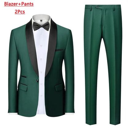 Men's Solid Color Suit Jacket Blazer Waistcoat Vest Pants Set M-6XL