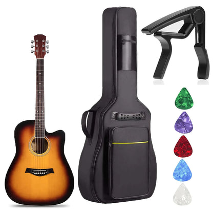 41 Inch Acoustic Guitar Bag Padding Resistant Dual Adjustable Shoulder Strap Guitar Case With Guitar Capo and 5 Guitar Picks