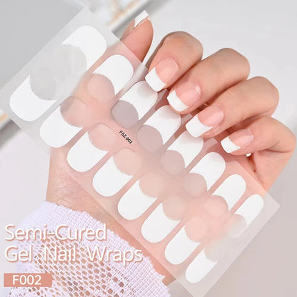 Semi-Cured Gel Nail Wraps - 16 or 20 Tips, Fashionable French Nails, Long-Lasting Full Cover Gel Stickers for DIY Manicure