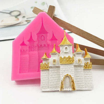 1 piece, castle shaped silicone mold, flipped sugar cake decoration, European style architecture retro castle chocolate mold