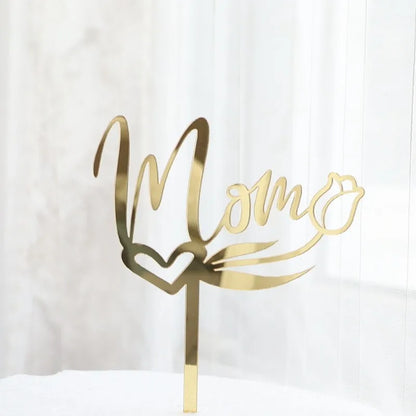 Happy Mothers Day Cake Topper Gold Red Tulip Acrylic MOM Birthday Party Cake Toppers Dessert Decoration Mother's Day Gifts