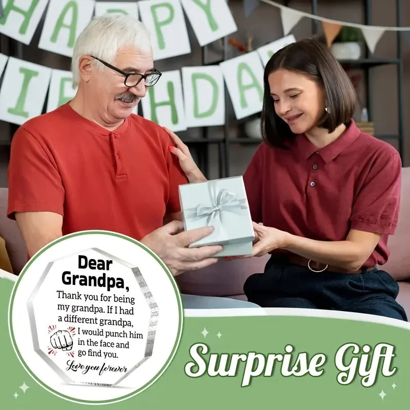 Acrylic Grandpa Appreciation Plaque - Unique Octagon Shape, Sentimental Grandfather Gift for Birthday, Thanksgiving, Christmas,
