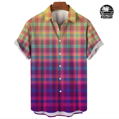 Rainbow Pride Print Men's Short Sleeve Casual Shirt