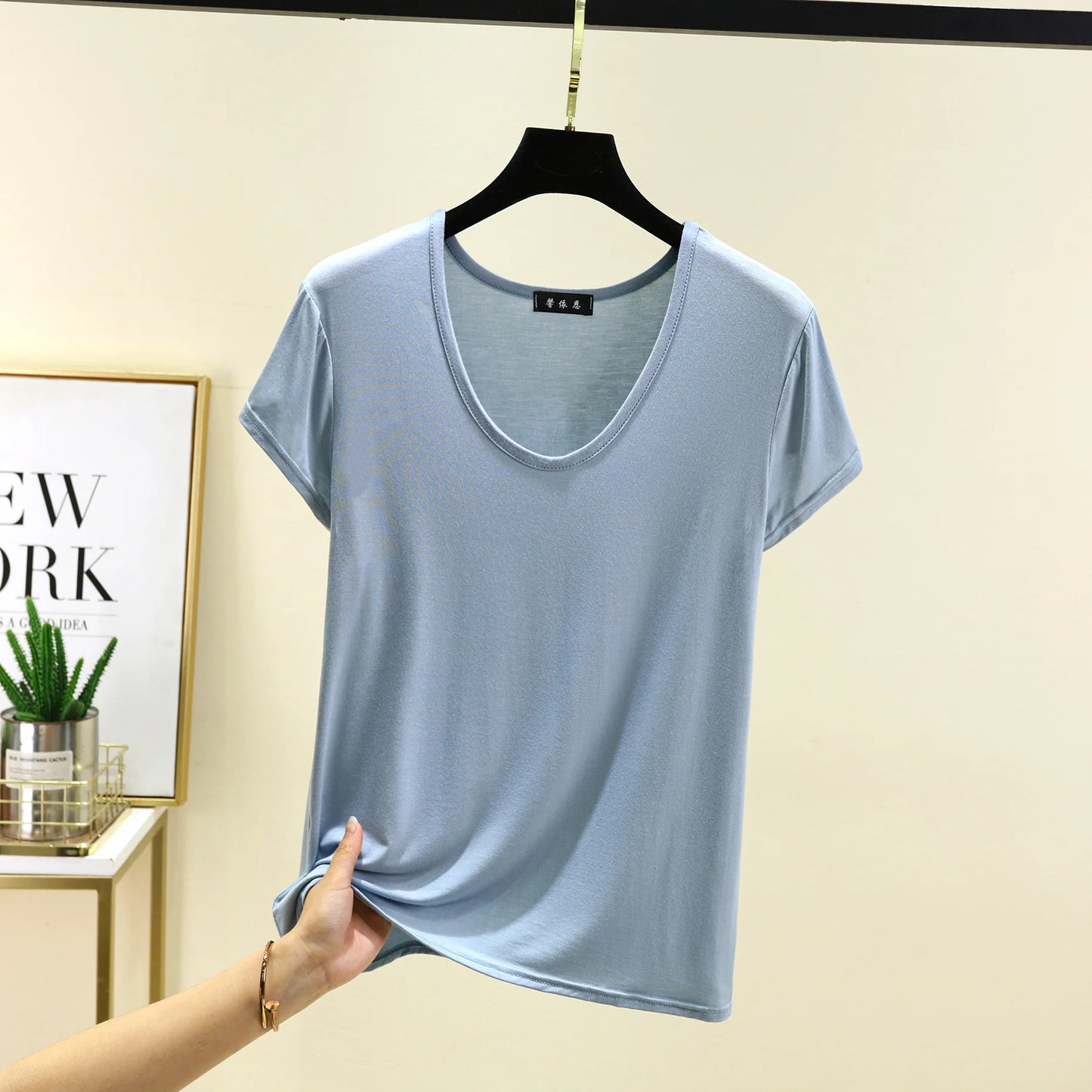 Women’s Plus Size U‑Neck Modal T‑Shirt (L–6XL) – Short Sleeve Solid Color Loose Tee