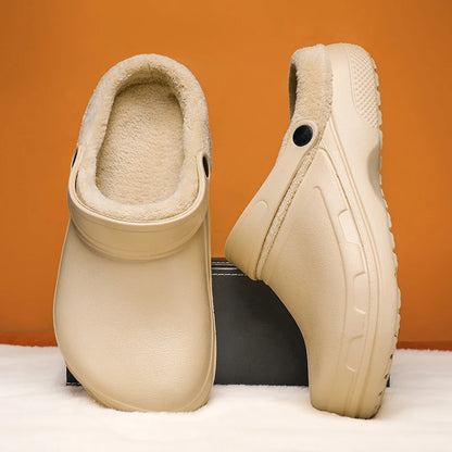 winter fluffy slippers men outdoor clogs warm home cotton shoes indoor cozy slides pull on comforty non-slip chef shoes