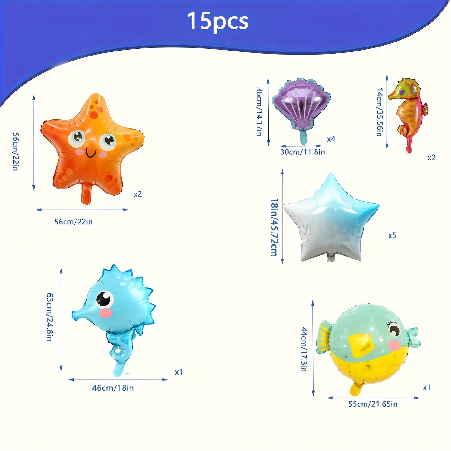 15pcs Ocean Animal Balloons Birthday Party Small Sea Horse Pufferfish Shell Starfish Fish Marine Balloon Sea Theme Party Decor