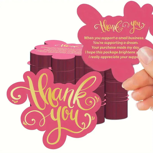 50pcs Thank You Cards For Small Businesses Owners, Pink Mini Business Thank You Cards, for Online Retailers with Insert Notes