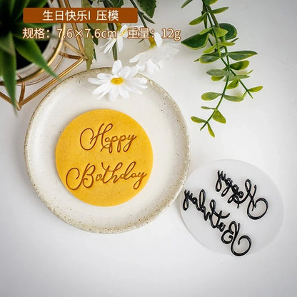 Happy Birthday Theme Cookie Cutter Mold Biscuit Embosser Cake Decoration Tools Stamp Baking Pastry Bakeware Kitchen Accessories