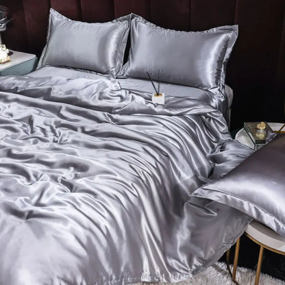 Luxury Ice Silk Bedding Set Satin Silky Duvet Cover Set With Pillowcase High-end Home Textiles Solid Color Bed Cover Sets