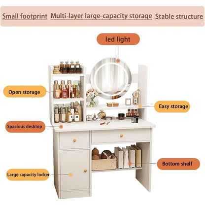 Dressing Table,Makeup Table with Drawers, Vanity Desk with Mirror and led Lights,3 Lighting Mode,Makeup Vanity