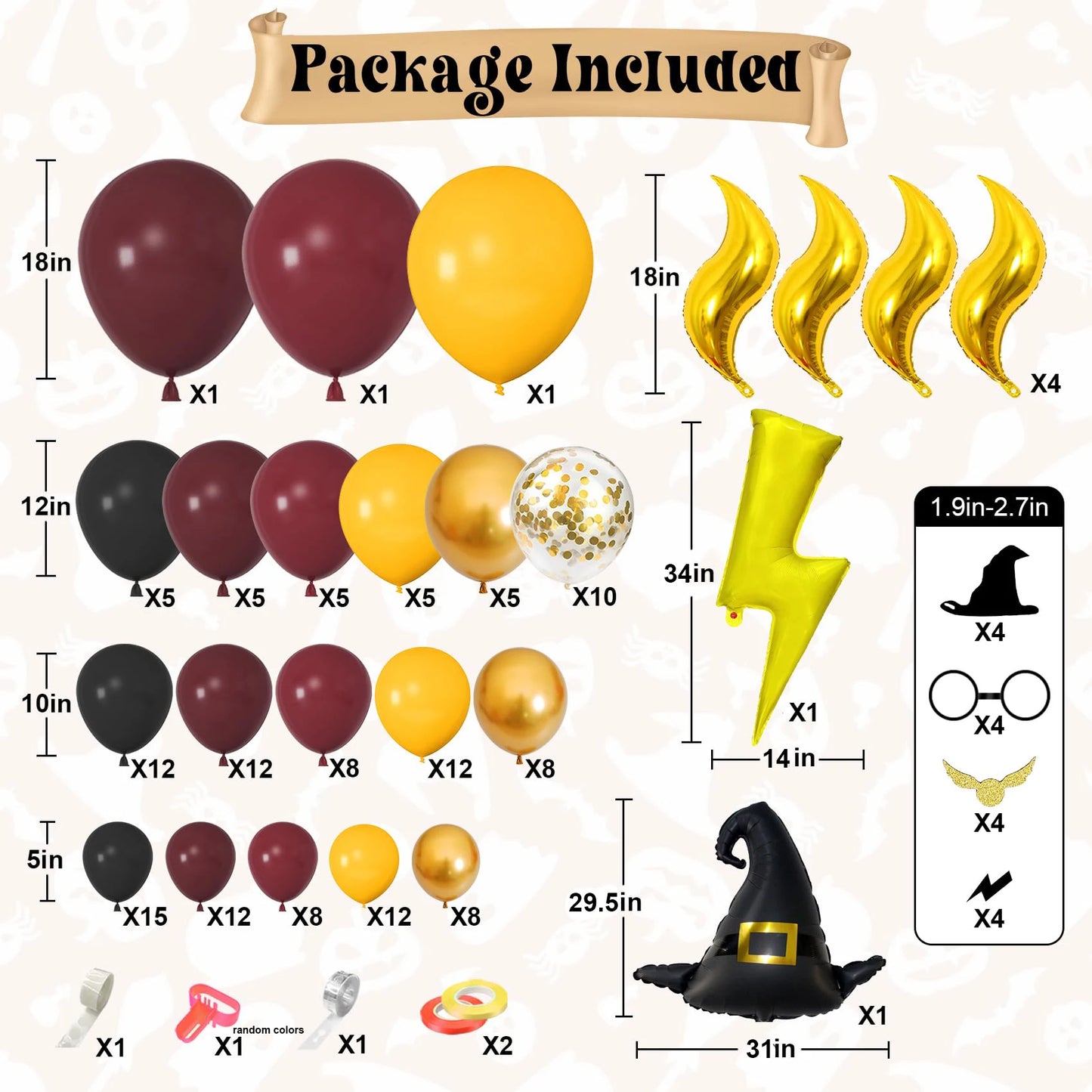 Magical Wizard School Balloons Garland Arch Kit Burgundy Black Gold Snitch Wizard Hat for Halloween Magic Themed Birthday Party