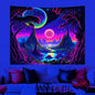 Galaxy Space Landscape UV Reactive Tapestry Trippy Planet Mountain River Neon Art Wall Tapestries for Bedroom Dorm Party Decor