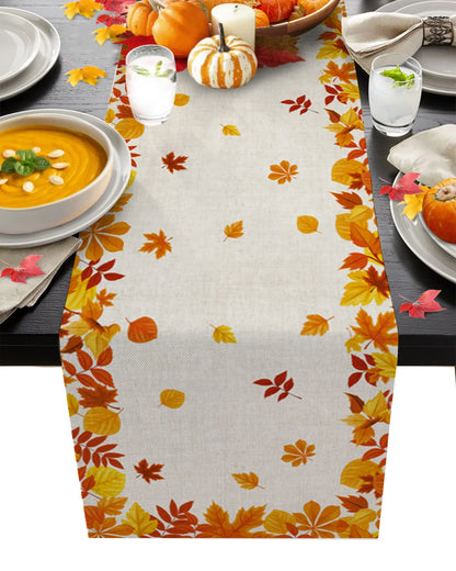 Thanksgiving Autumn Maple Leaves Table Runner Christmas Dinner Table Cloth Wedding Party Decor Cotton Linen Tablecloth