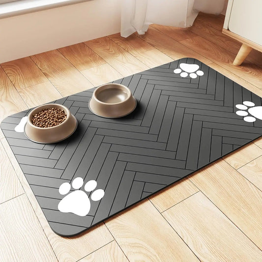 Absorbent Pet Feeding Mat: Quick-Dry Placemat for Food and Water Bowls, Waterproof Rubber Backing for Dogs and Cats