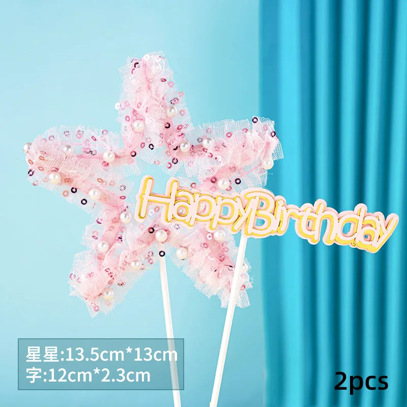 Princess Cake Topper Beautiful Girl with Bow Stars for Happy 1st Birthday Party Cake Decoration Baby Shower Party Supplies
