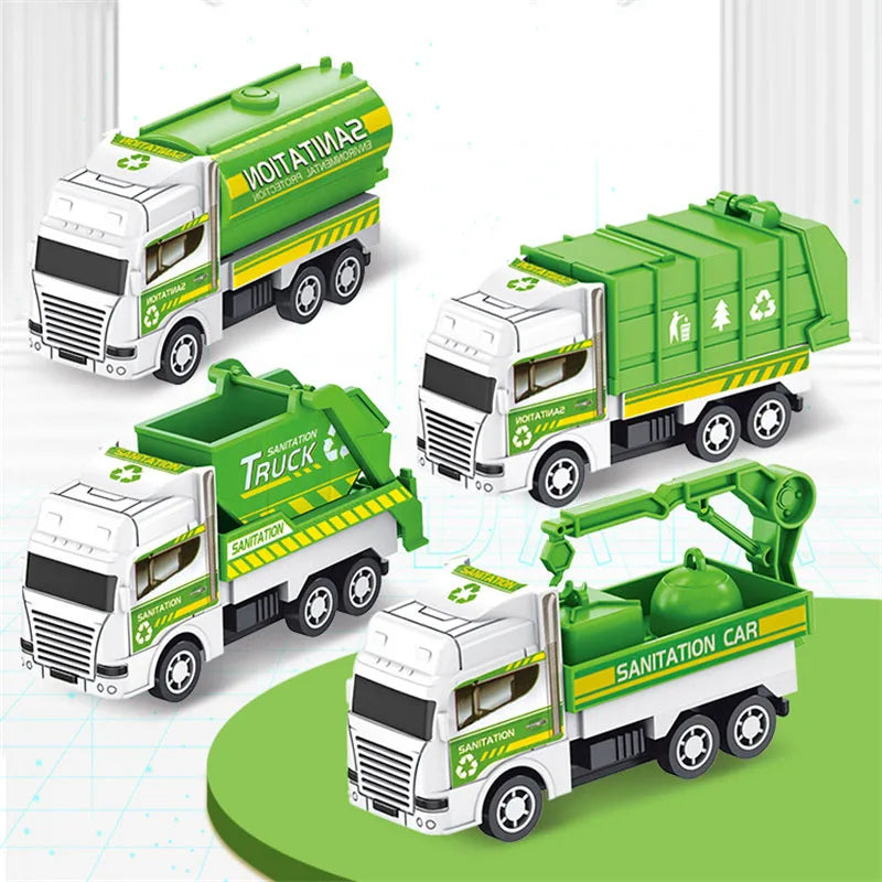 4Pcs Kids Toy Car Mini Pull Back Environmental Sanitation Vehicle Inertia Garbage Truck Models Boys Toys for Children Funny Gift