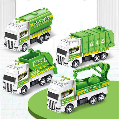 4Pcs Kids Toy Car Mini Pull Back Environmental Sanitation Vehicle Inertia Garbage Truck Models Boys Toys for Children Funny Gift