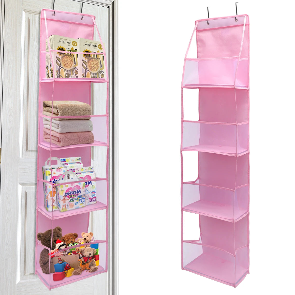 4/6-Tier Hanging Storage Bag Foldable Organizer Over-The-Door Holder For Hair Accessories Snacks Toys Clothes Storage Holder