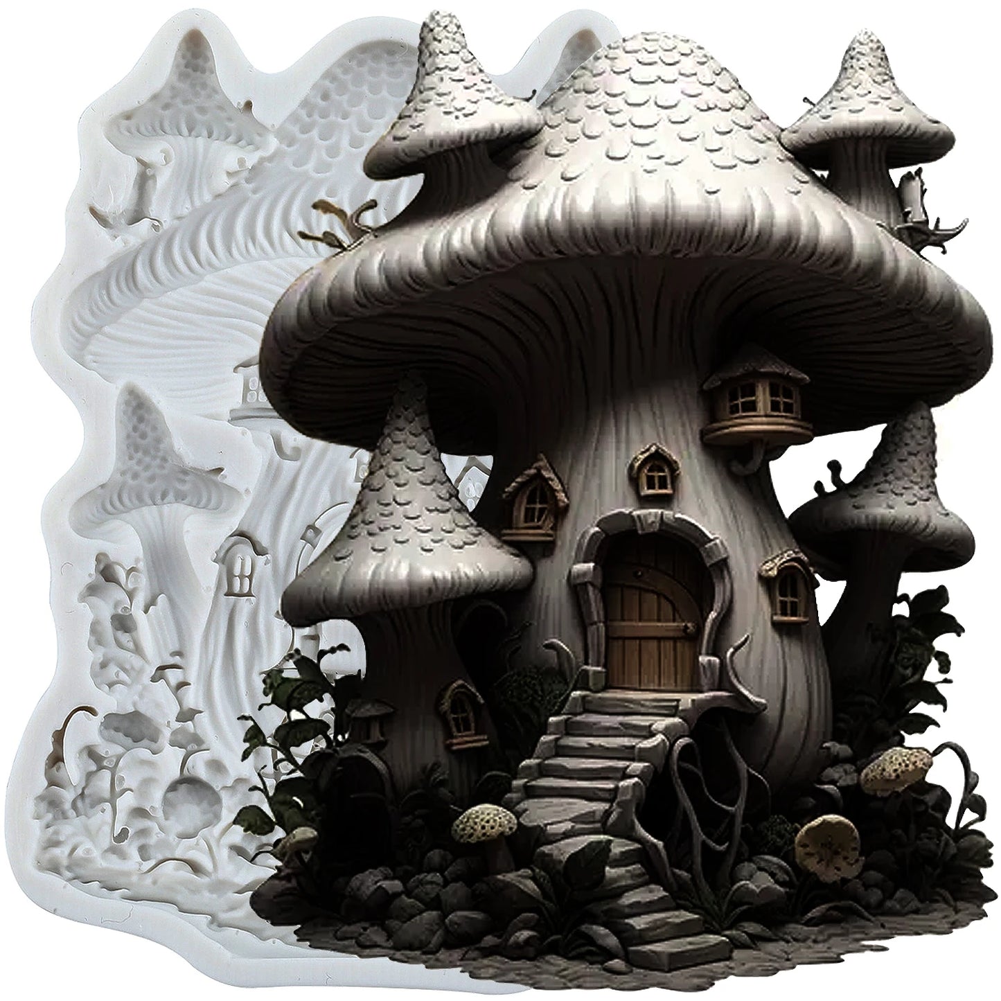 Mushroom Castle Silicone Molds Mushroom Fondant Cake Decorating Tools Cupcake Topper Chocolate Candy Resin Mold