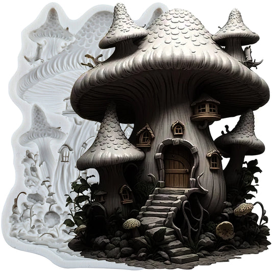 Mushroom Castle Silicone Molds Mushroom Fondant Cake Decorating Tools Cupcake Topper Chocolate Candy Resin Mold
