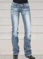 Flare Pants Women Vintage Jeans Embroidery Low Waist Skinny Washed Distressed Streetwear Denims Trousers Floor Length