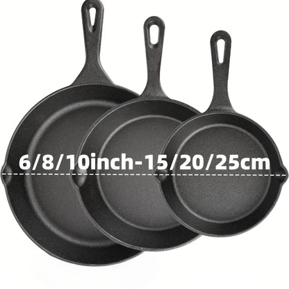 3PCS Cast Iron Skillet Set (6/8/10 Inch)  Pre-Seasoned, Heavy-Duty Pans for Oven, Grill & Campfire, Even Heat, Non-Stick Surface