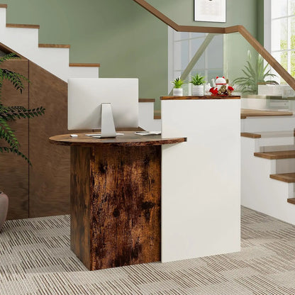 Reception Desk, Small Retail Checkout Counter with Lockable Drawer and Open Shelves, Wooden Computer Workstation, Customized