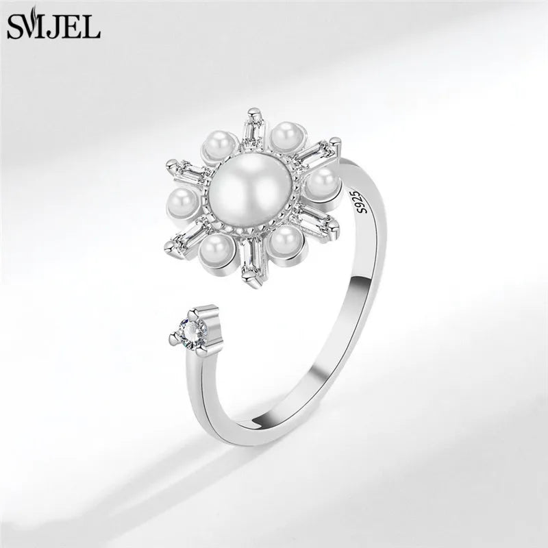 Korean Fashion Daisy Spinner Fidget Ring Multiple Style Sunflower Rose Snowflake Rotate Freely Anti Stress Anxiety Rings Wedding