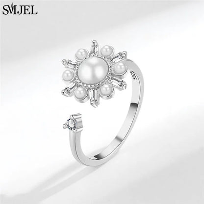 Korean Fashion Daisy Spinner Fidget Ring Multiple Style Sunflower Rose Snowflake Rotate Freely Anti Stress Anxiety Rings Wedding