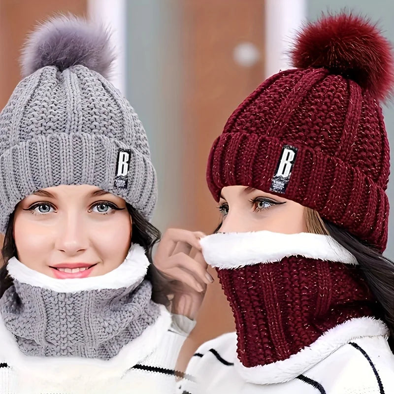 2PCS winter warm knit hat and Scarf Set