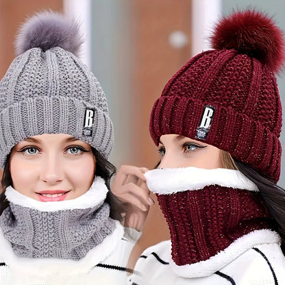 2PCS winter warm knit hat and Scarf Set