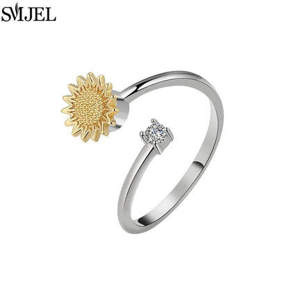 Korean Fashion Daisy Spinner Fidget Ring Multiple Style Sunflower Rose Snowflake Rotate Freely Anti Stress Anxiety Rings Wedding