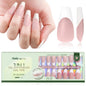 150PCS Short Coffin Press on Nails 3 in 1 Coat Soft Gel Nail Tips French Tip 15 Sizes