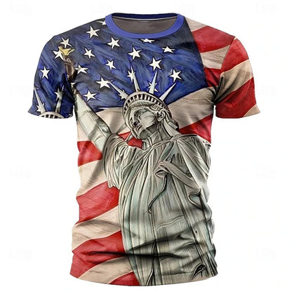 Men’s Retro Flag Skull T‑Shirt – 3D Print Short Sleeve Casual Summer Tee