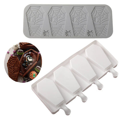 Halloween Silicone Coffin shaped Popsicle Mold Lace Mat Baking Molds for Ice Cream Chocolate and Desserts