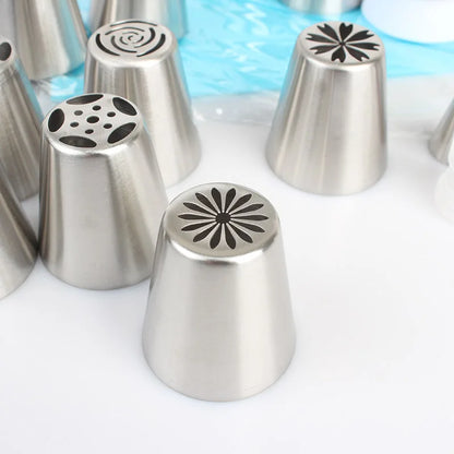 18Set Russian Tulip Icing Piping Nozzles Stainless Steel Flower Cream Pastry Tips Nozzles Bag Cupcake Cake Decorating Tools