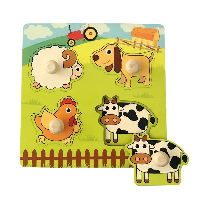 Baby Wooden Puzzles Montessori Toys 1 2 Years Toddler Toys Hand Grab Board Alphabet Number Cognition Learning Educational Toys