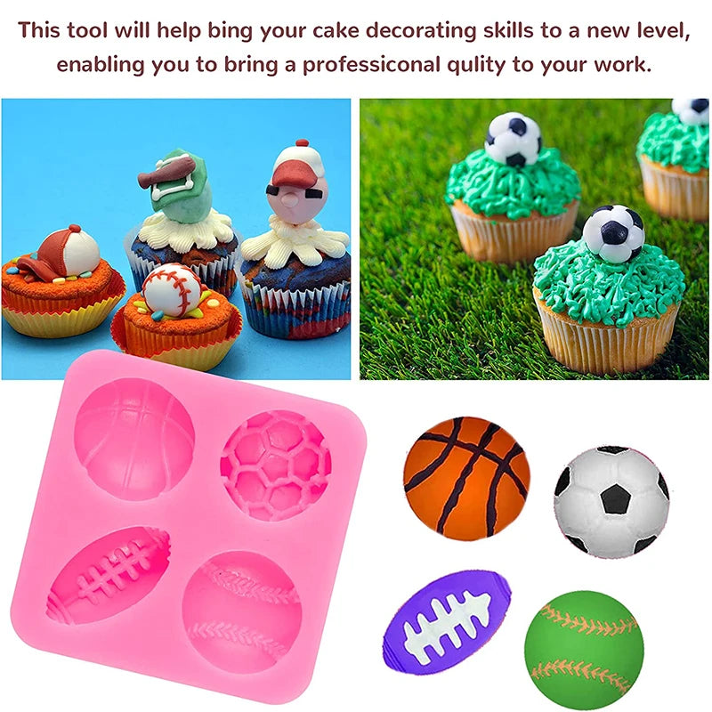 Sports Ball Cake Decoration Silicone Mold Football Basketball Baseball Rugby Fondant Mould For Keychain Chocolate Cupcake Topper