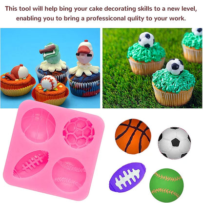 Sports Ball Cake Decoration Silicone Mold Football Basketball Baseball Rugby Fondant Mould For Keychain Chocolate Cupcake Topper