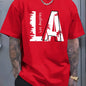 Men's summer 100 cotton fashionable casual loose plus size Los Angeles letter printed sports round neck short sleeved T-shirt