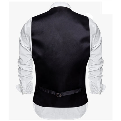 Designer Men's Vest Solid Silk Satin Waistcoat Tie Bowtie Hanky Set
